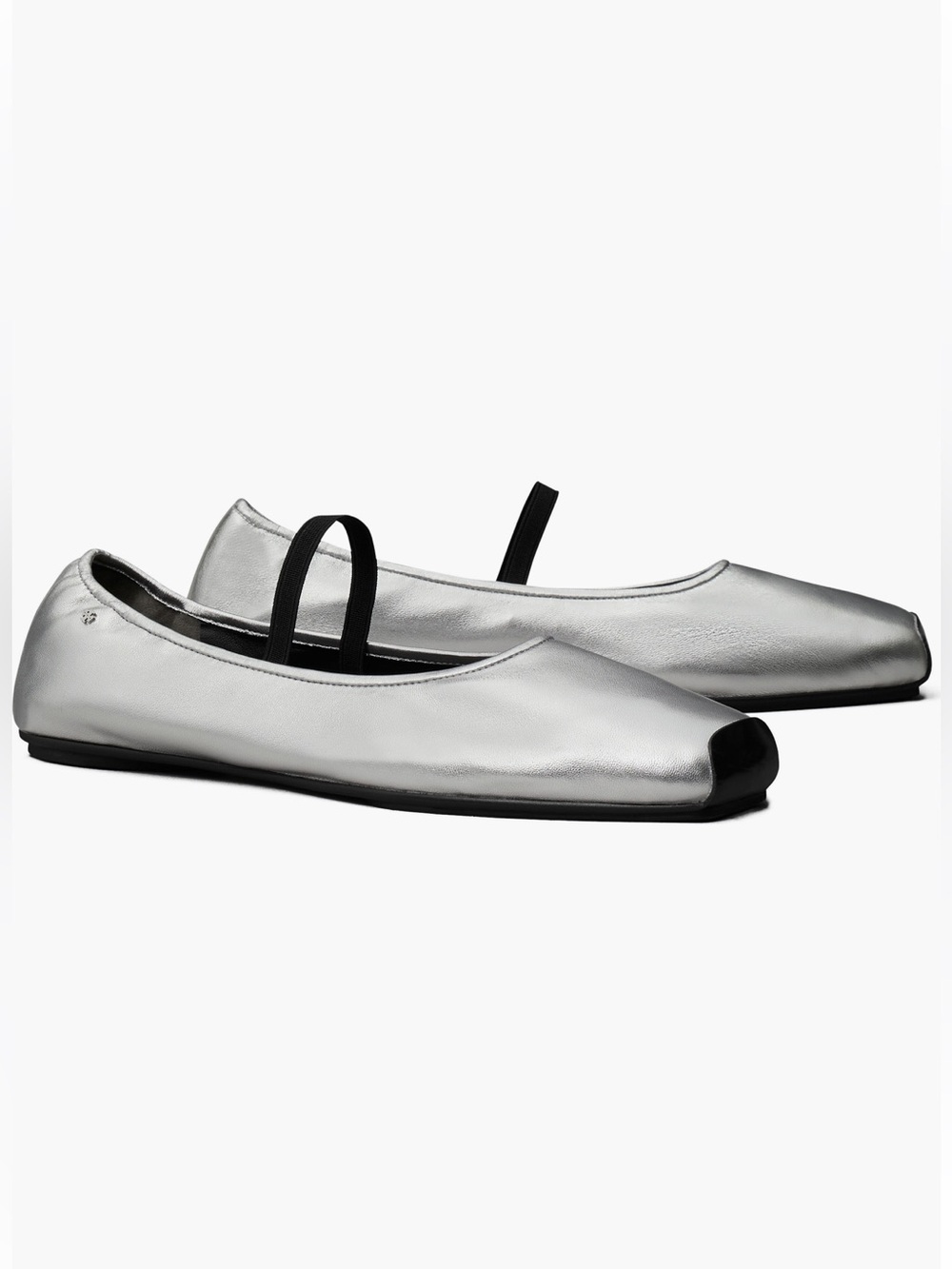 NEW Tory Burch Runway Ballet Flat in Silver / Perfect Black